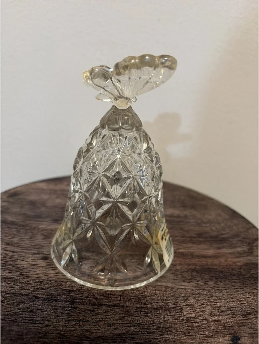 Czech Republic Clear Crystal Glass Butterfly Bell w Clapper Brand Hofbauer 4.75